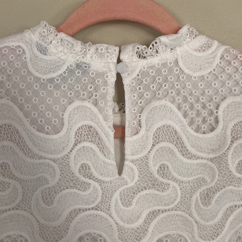 Express Ribbon Lace Ruffle Neck Top - White - XS - Picture 11 of 13